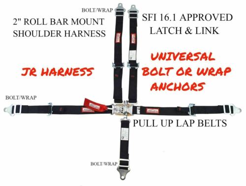 RACER DIRECT JR DRAG UNIVERSAL 5 POINT 2" RACING HARNESS LATCH&LINK SFI 16.1 BLK