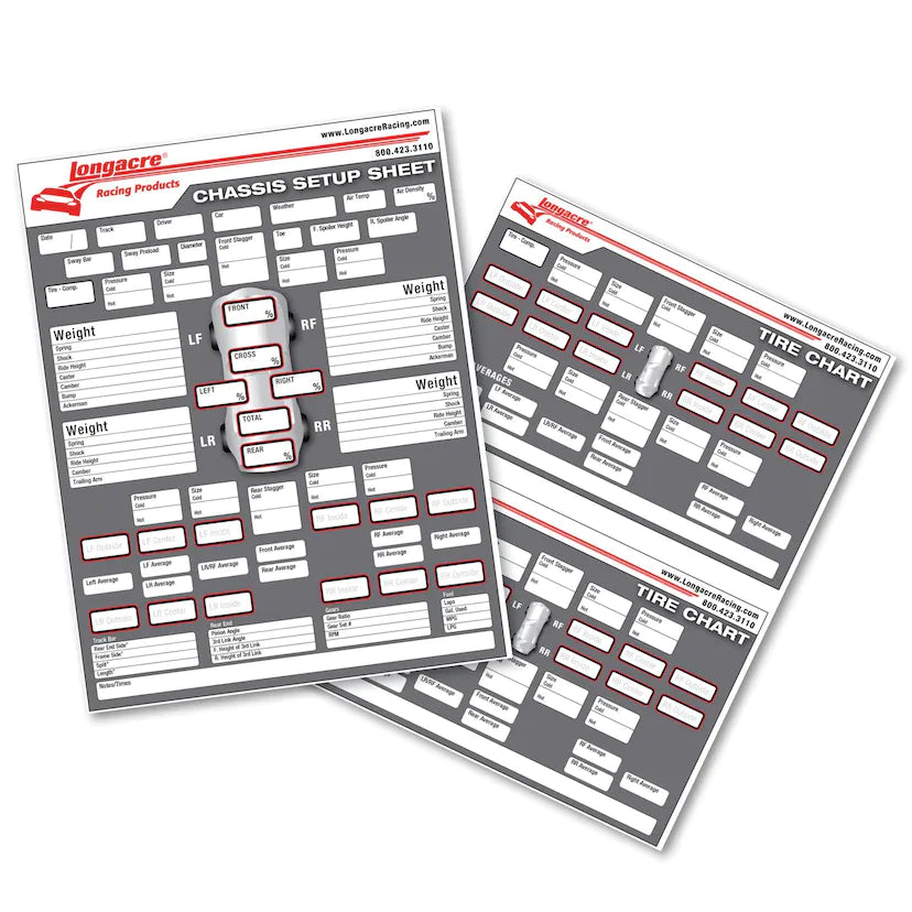 Longacre® 52-22528 Chassis Set-Up/Tire Chart, 1 Pad/50 Sheets